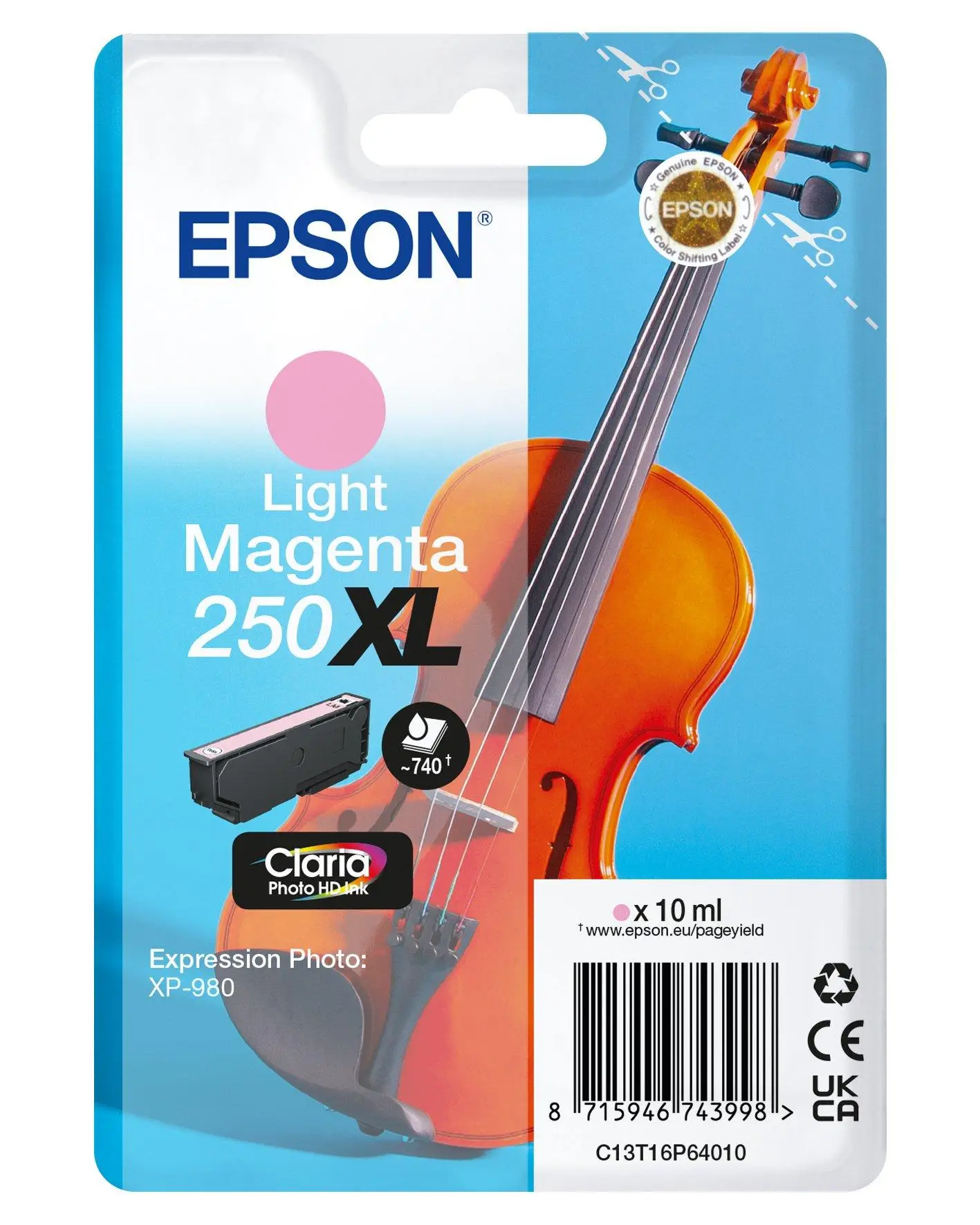 250XL Violin Claria Photo HD cartucho de tinta 1 pieza(s) Original Alto rendimiento (XL) Magenta claro