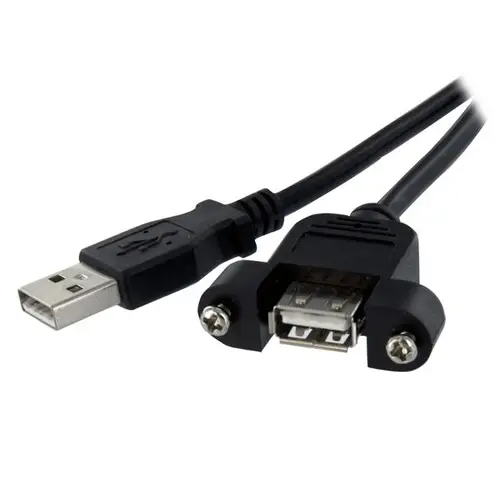 Cable Alargador de 30cm USB 2.0 para Montar Empotrar en Panel - Extensor Macho a Hembra USB A - Negro - Imagen 1