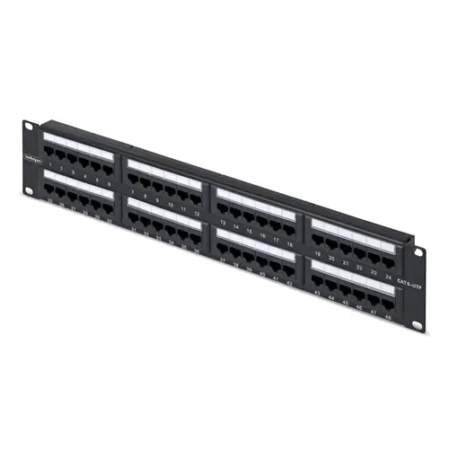 Panel de Parcheo 2U de 48 Puertos Cat6 RJ45 de Montaje en Rack de Servidores - UTP -Tipo 110 Punch Down - Panel de Parcheo para Rack de Servidores de Red - Imagen 1