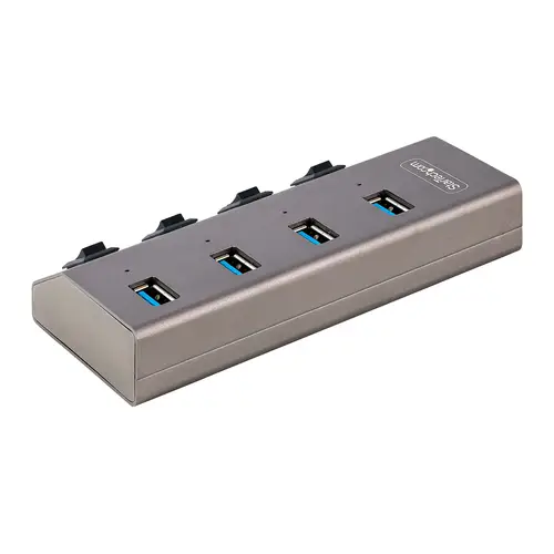 Hub USB-C Autoalimentado de 4 puertos con Interruptores Individuales - Concentrador USB 3.0 a 5 Gbps con Fuente de Alimentación - Ladrón USB Tipo C a USB-A - BC 1.2 - Imagen 2