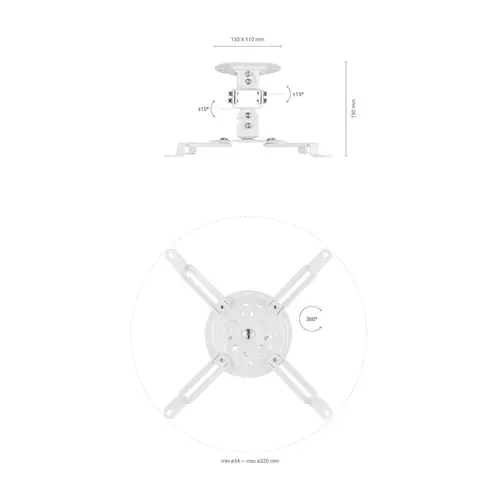 Soporte Universal Giratorio, Inclinable de Techo para Proyector 13.5Kg, Blanco - Imagen 4