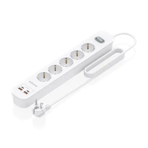 Regleta de Enchufes Multifuncion con 5 Tomas + Cargador PD3.0 20W 2xUSB-C, 2xUSB-A, 1.4m, Blanco - Imagen 1