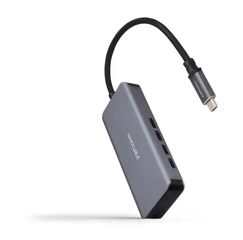 Hub USB-C macho a 4 x USB-C hembra, Aluminio 10 cm, Gris - Imagen 1
