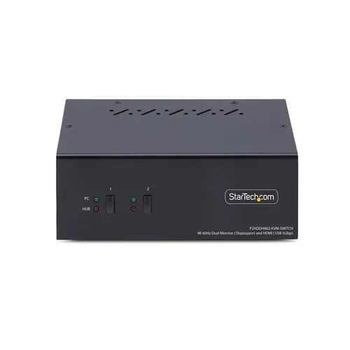 Switch KVM de 2 Puertos DisplayPort HDMI - Conmutador KVM de Dos Monitores - Hub Ladrón USB 2 Puertos 5Gbps - 2 Puertos USB HID - Teclas de Acceso Rápido - TAA - Imagen 3