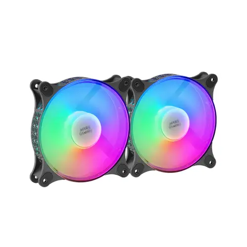 MFDUO, Kit 2 Ventiladores FRGB Rainbow 360°, Ultra-silencioso, Doble Conexión 3PIN + 4PIN, Negro - Imagen 1