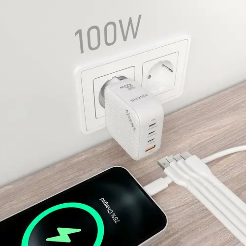 Cargador GaN 100W, 3xUSB-C PD3.0 QC4.0, 1xUSB-A QC3.0, Blanco - Imagen 4