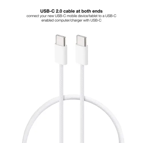 Cable USB-C 2.0 60W 3A, USB-C/M-USB-C/M, Blanco, 1 m - Imagen 3
