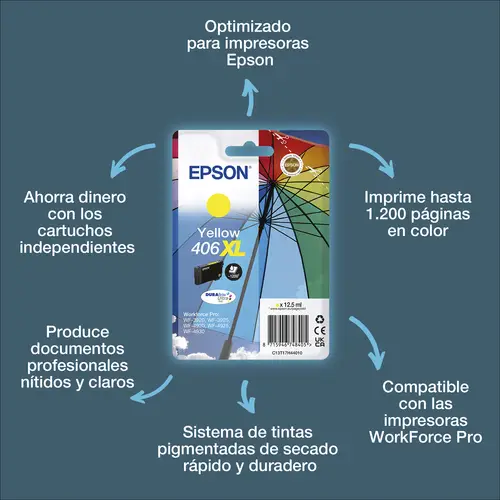 Pack individual de tinta DURABrite Ultra amarillo 406XL Paraguas - Imagen 1