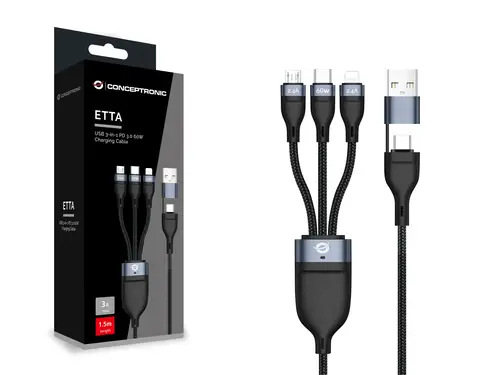ETTA05B15 cable USB USB 2.0 1,5 m USB C USB C/Micro-USB B/Lightning Negro - Imagen 2