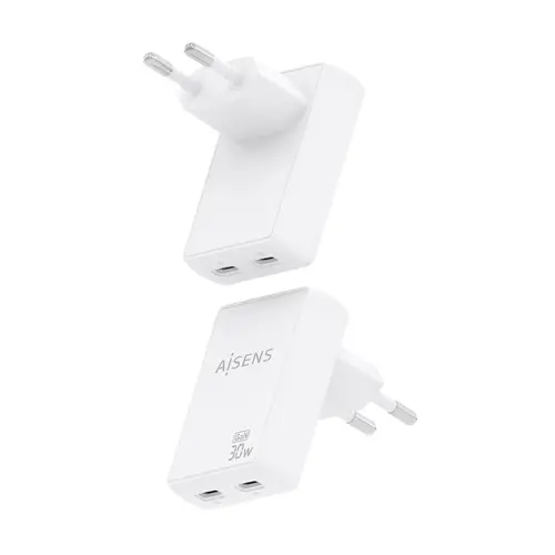 Cargador De Pared GaN Ultra Delgado 30W, 2xUSB-C PD3.0 QC4.0, Blanco - Imagen 3
