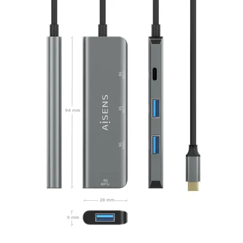 Hub USB 3.2 Gen1 5G USB-C, USB-C/M-1xUSB-C/H-3xUSB-A/H, Gris, 15 cm - Imagen 4