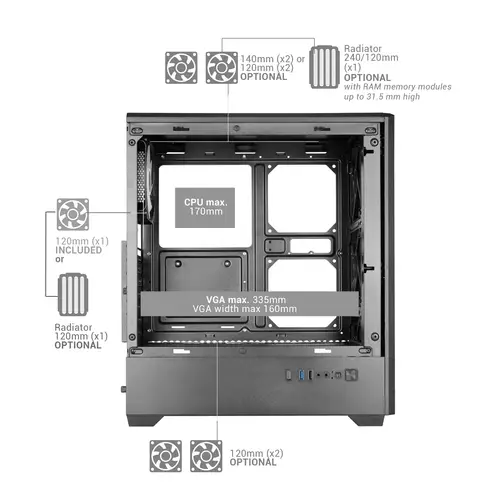 MCQUANTUM carcasa de ordenador Midi Tower Negro - Imagen 9