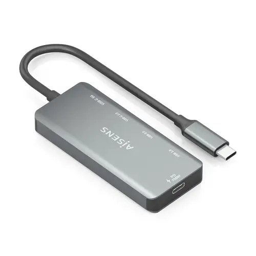 Hub USB 3.1 USB-C, USB-C/M-1xUSB-C PD 100W+1xUSB-C USB3.0/H+1xUSB-C USB2.0/H+2xUSB-A USB2.0/H, Gris, 15cm - Imagen 2