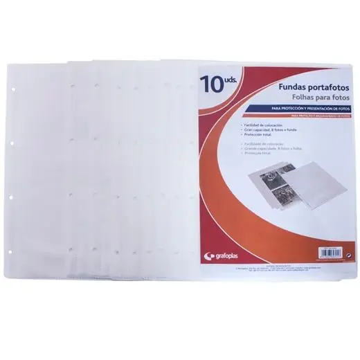 GRAFOPLÁS FUNDAS 4 TALADROS PP EXTRA 320X320MM PARA ÁLBUM FOTOGRAFÍAS TRANSPARENTE -BOLSA 10U-