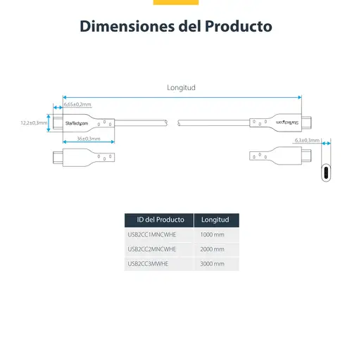 Cable de Carga USB-C Blanco de 2m - Cable UCB Tipo C de Carga para Ordenador Portátil - PD de 60W 3A - Cable de Transferencia de Datos USB 2.0 - Macho a Macho - Imagen 9