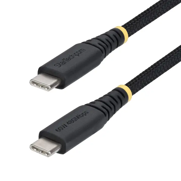 Cable de Carga USB-C Trenzado de TPE y Nailon de 30cm - Cable Cargador USB Tipo C - - Cable Cargador para Portátil o Tablet - Cable de Servicio Pesado - USB 2.0 - PD 60W 3A - Negro