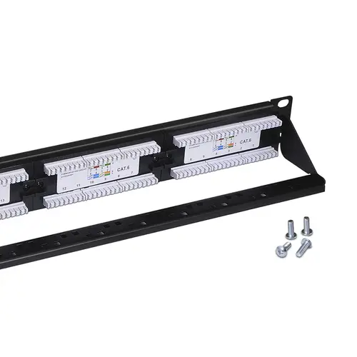 Panel De Parcheo De 24 Puertos RJ45 Cat.6 UTP, 19" 1U Dual IDC Con Gestion De Cables, Negro - Imagen 3