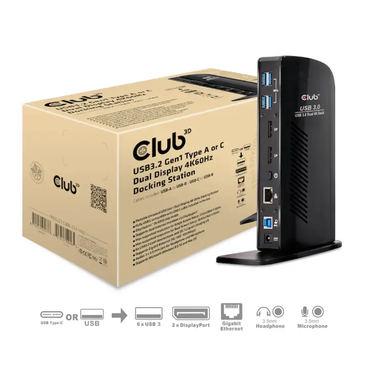 USB3.2 Gen1 Type A or C Dual Display 4K60Hz Docking Station Displ..