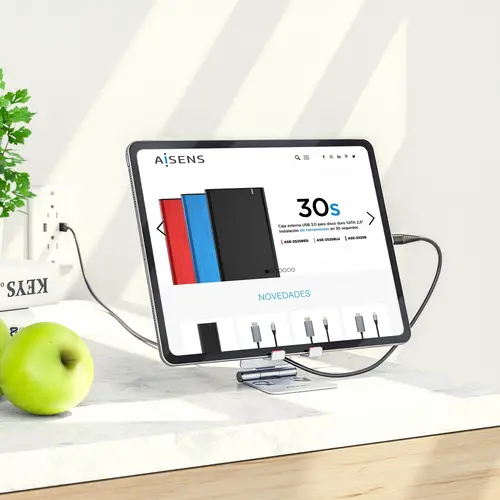 Soporte De Sobremesa Tamaño M Ajustable (2 Pivotes) Para Movil / Tablet, Plata - Imagen 5