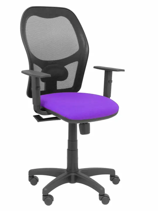 Silla Alocén malla negra asiento bali lila brazos regulables