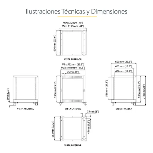 Rack 12U Móvil de Marco Abierto de 4 Columnas para Servidores - Rack de Cuatro Columnas de 19 Pulgadas para Equipo de Red e Informático - Ruedas o Patas Niveladoras - Imagen 13