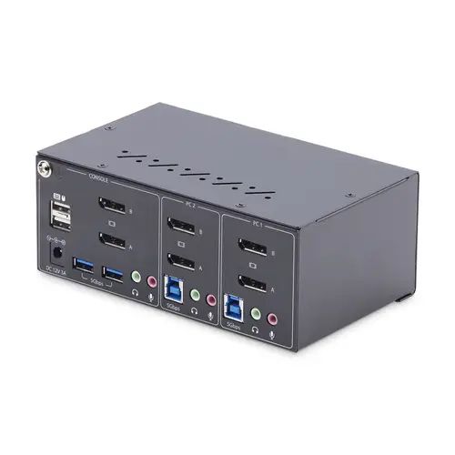 Switch KVM de 2 Puertos DisplayPort para 2 Monitores - Conmutador KVM 4K60Hz - Hub Ladrón 2x USB 5Gb - Hub 2x USB 2.0 - Teclas de Acceso o Botones Selectores - TAA - ESD Nivel 3 - Imagen 2