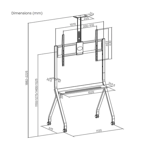 Soporte de Suelo Pro Con Rueda, 1 Bandeja Y Soporte de Camara Para Pantalla Interactiva/TV 120kg de 55"-100", Negro - Imagen 6