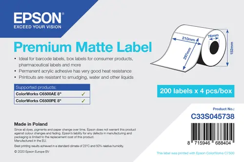 Premium Matte Label - Die Cut Roll: 210mm x 297mm, 200 labels - Imagen 1
