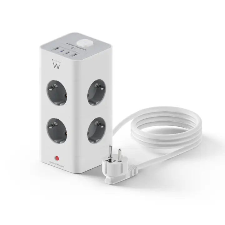 EW3864 base múltiple 2 m 8 salidas AC Interior Gris, Blanco