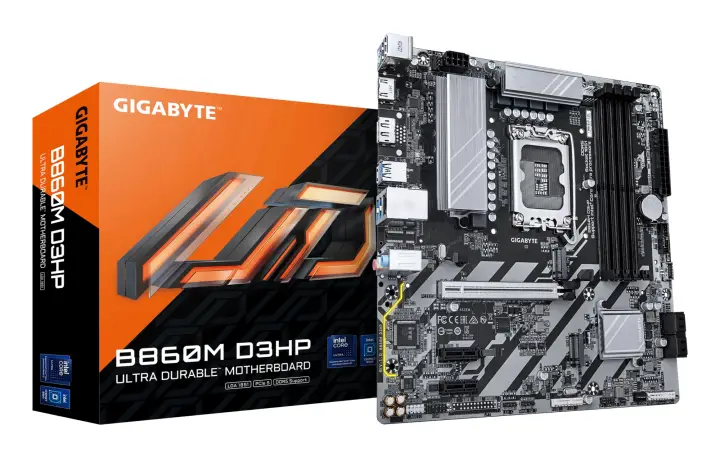 B860M D3HP Placa base - CPUs Intel Core Ultra, VRM de 4+1+2+1 fases, hasta 9066MHz DDR5, 2xPCIe 4.0 M.2, LAN GbE, USB 3.2 Gen 1