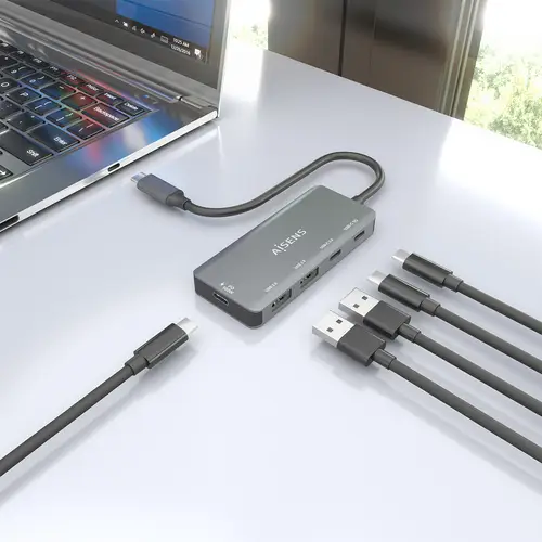 Hub USB 3.1 USB-C, USB-C/M-1xUSB-C PD 100W+1xUSB-C USB3.0/H+1xUSB-C USB2.0/H+2xUSB-A USB2.0/H, Gris, 15cm - Imagen 6