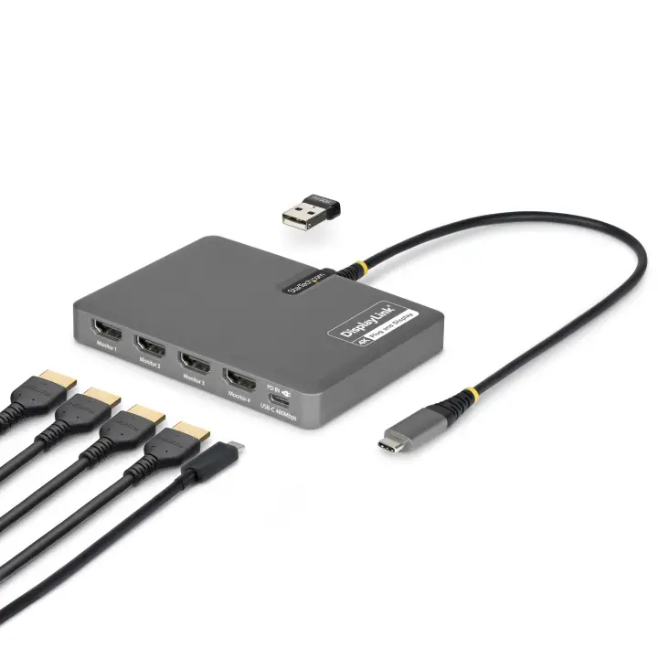 QUAD-USB-HDMI-ADAPT base para portátil y replicador de puertos Alámbrico USB 3.2 Gen 1 (3.1 Gen 1) Type-C Gris