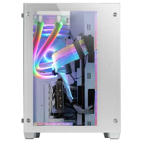 Torre Gaming Custom XXL E-ATX, Ventana Cristal Templado Lateral y Frontal, Estructura Modular Doble Cámara, MCV3, Color Blanco - Imagen 2