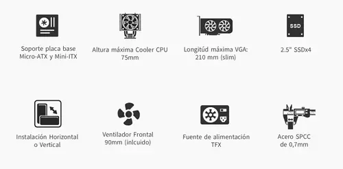 CAJA MATX SLIM T100 USB-C 3.2 GEN1 FULL METAL S/FTE + 1 VENT. 90MM - Imagen 7