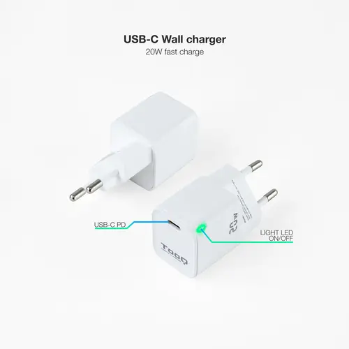 Cargador de Pared USB-C PD20W, Blanco - Imagen 2