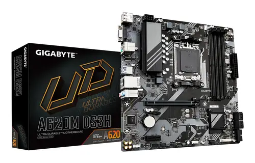 A620M DS3H Placa base - Soporta CPUs AMD Ryzen 8000, VRM digital de 5+2+2 fases, hasta 7600MHz DDR5 (OC), 1xPCIe 4.0 M.2, LAN GbE, USB 3.2 Gen 1 - Imagen 1