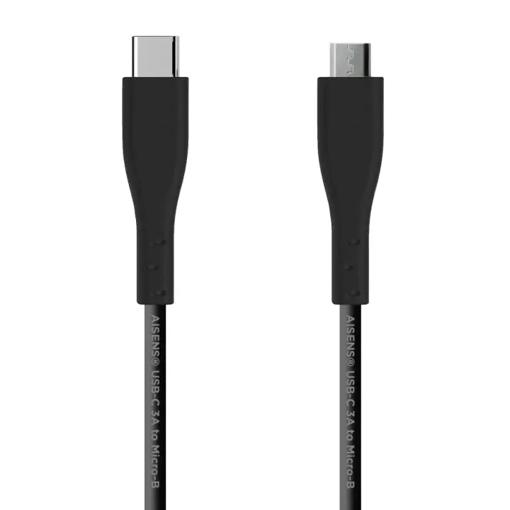 Cable USB 2.0 3A, tipo USB C/M - micro B/M, Negro, 2.0 m