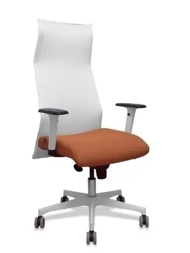 Sillón Sahuco blanco bali marrón brazos blancos base blanca ruedas parqué 65mm