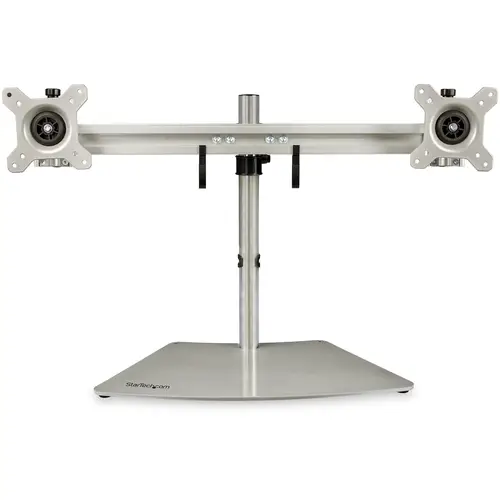 Soporte VESA para 2 Monitores - Soporte Ergonómico de Sobremesa para 2 monitores de 24" con Montaje VESA - con Base Independiente y Altura Ajustable- Soporte con Mástil - Plata - Imagen 1
