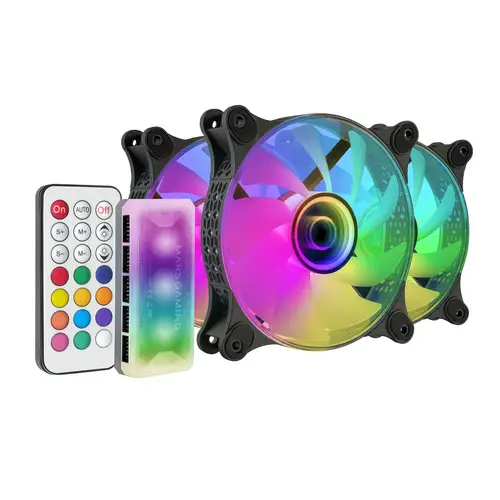 MF-3DKIT Negro, Kit 3 Ventiladores ARGB 360° 12cm, Espejo Infinito 3D, Sistema Anti-vibraciones, Controlador ARGB, Mando a Distancia RF, Compatibilidad Total - Imagen 1