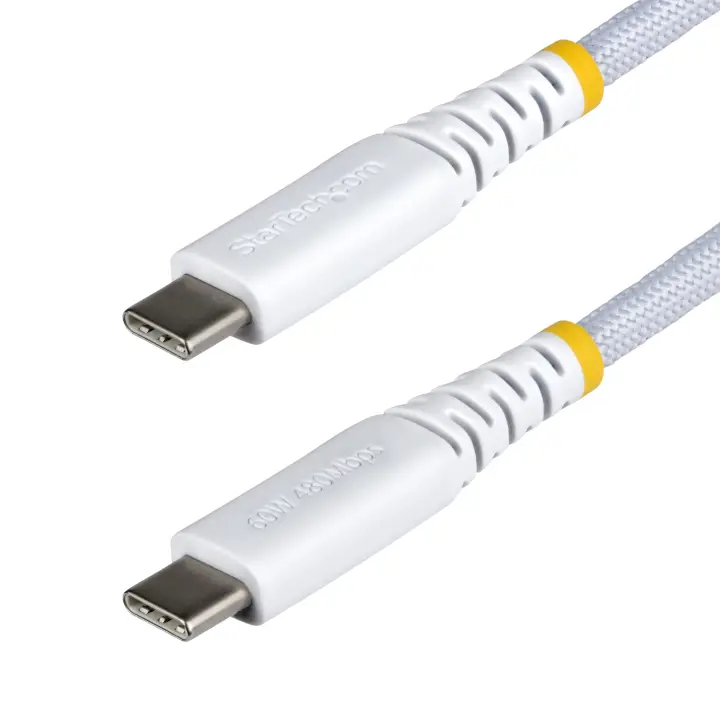 Cable de Carga USB-C Trenzado de 1m - Cable Cargador USB Tipo C para Portátil - Cable Resistente para Carga de Dispositivos - Trenzado de Nailon TPE - USB 2.0 - PD 60W 3A - Blanco