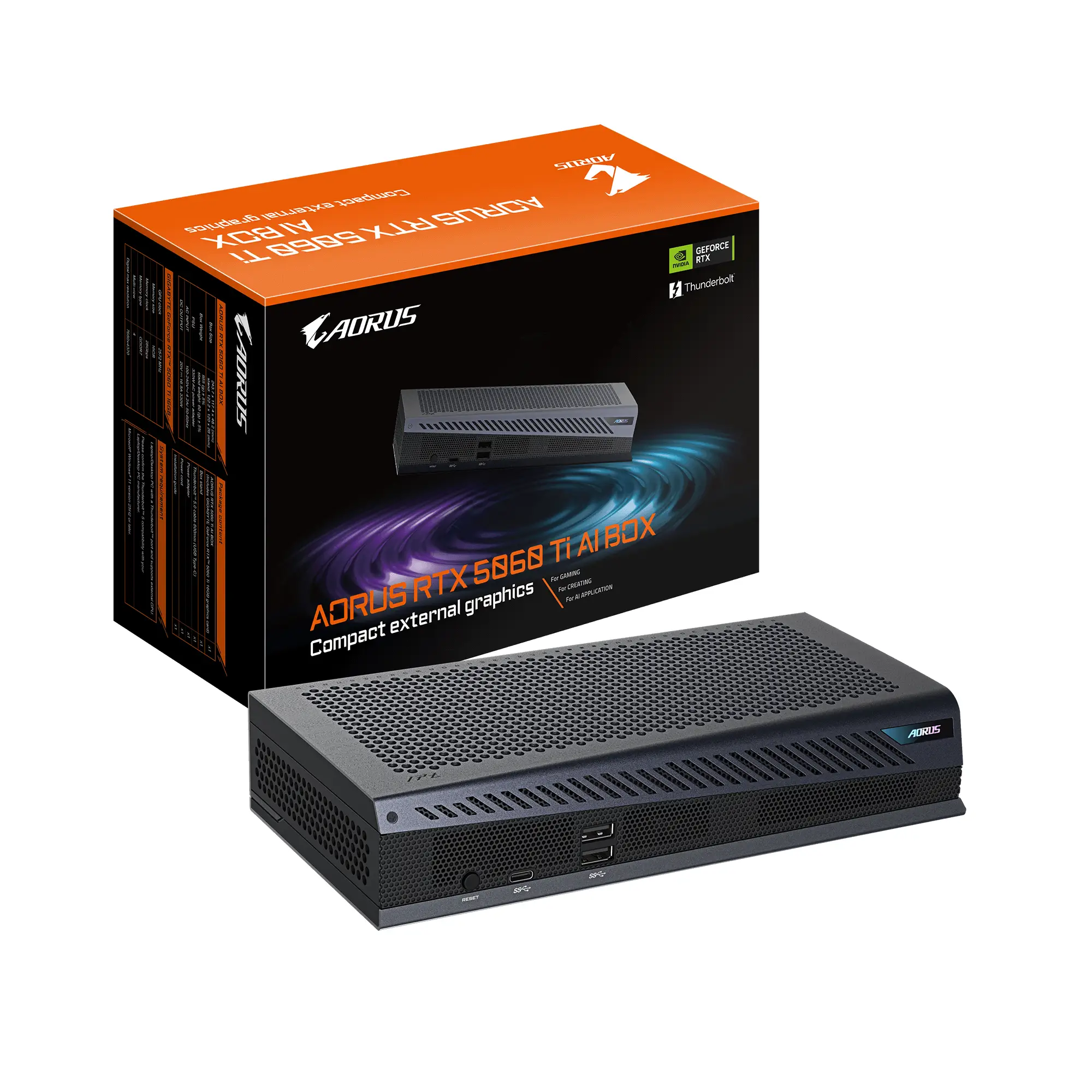 AORUS RTX 5060 Ti AI BOX Tarjeta Gráfica - 16GB GDDR7, 128bit, P..