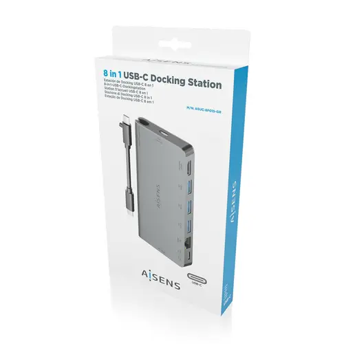 USB-C Dock 8 en 1, USB-C a 1xHDMI, 1xRJ45, 3xUSB-A, 1xUSB-C Datos+PD, 1xSD, 1xMicro SD, Gris, 10 cm - Imagen 7