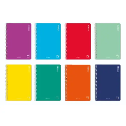 CUADERNO ESPIRAL SERIE BASIC TAPA BLANDA 60 GRS. FOLIO (215X310MM.) 80 HOJAS HORIZONTAL CON MARGEN 8 COLORES SURTIDOS PACSA 16419