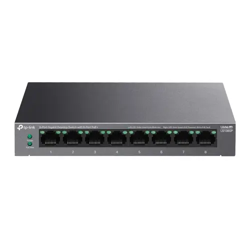 LiteWave LS108GP switch No administrado Gigabit Ethernet (10/100/1000) Energía sobre Ethernet (PoE) Negro - Imagen 1