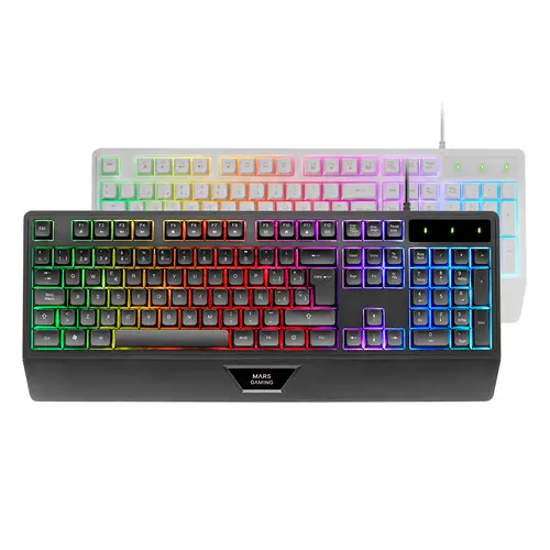 MK124, Teclado Ergonómico H-Mech, Reposamuñecas Integrado, Iluminación FRGB Rainbow, Teclado Gaming Antighosting Avanzado, Teclado PC Completo Multiplataforma, Idioma Español, Blanco - Imagen 1