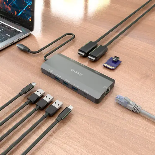 USB-C Dock 12 en 1, USB-C A 2xHDMI, 1xRJ45, 3xUSB-A, 1xUSB-C, 1xUSB-C PD, 1xSD, 1xMicro SD, Gris, 20cm - Imagen 5