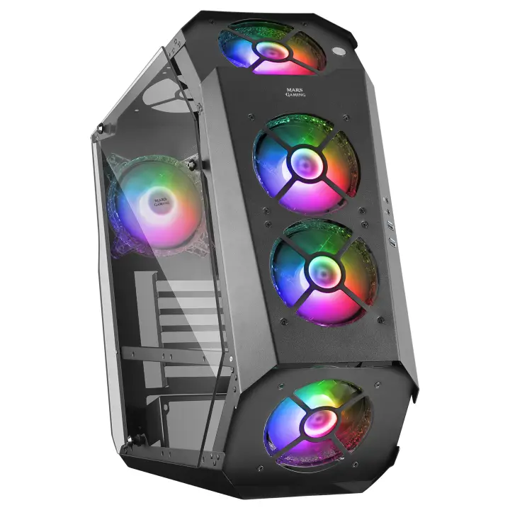 MC51, Caja PC Gaming ATX, Doble Cristal Templado, 5x Ventilador RGB 12cm, Negro