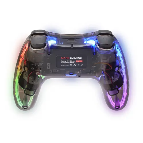 Gamepad Inalámbrico 2.4GPRO, Neon RGB, Vibración Háptica Dual, Joysticks Analógicos, Mando para PC, PS3, PS4, PS5, XBOX360, Raspberry Pi, Mac, Android, MGP-24, Transparente - Imagen 4