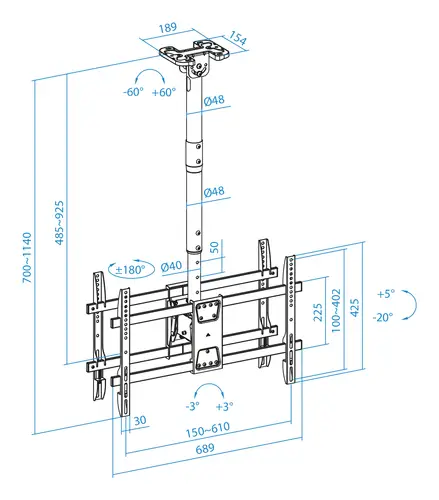 Soporte de Techo para 2 Pantallas 43"-86", Negro - Imagen 7